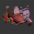 Vintage Motorcycle With Red Sidecar Silver Body And Classic Leather Seats