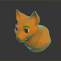 Orange Cartoon Dog Head With Green Eyes White Eyebrows Smooth Surface And Reflection