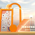 Vibrant Orange Ice Cream Display Setup With Gelato Italiano Icons And Staircase