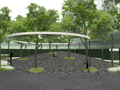 Garden Landscape Design With Trees Canopy And Gravel Ground For People 3d model