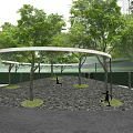 Garden Landscape Design With Trees Canopy And Gravel Ground For People