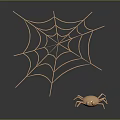 Small Copper Colored Spider with Intricate Web on Dark Background 3d model