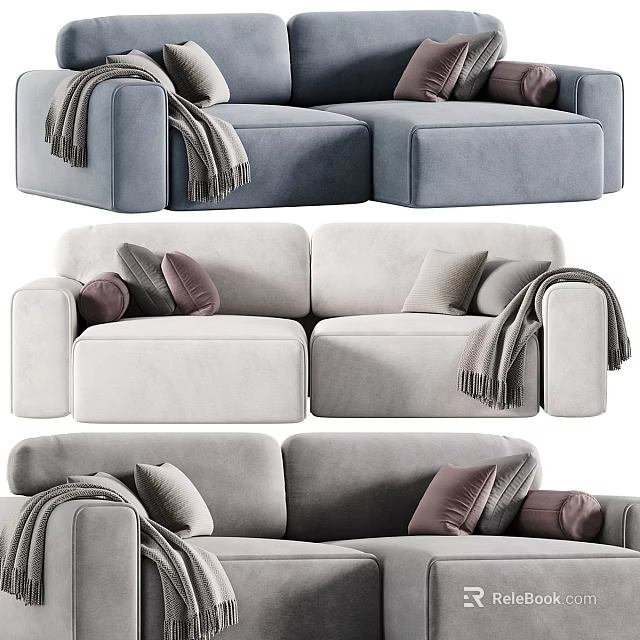 Stylish Soft Two-Seater Sofa With Decorative Pillows And Cozy Throw Blankets 3d model