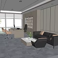 Modern Office Interior Design With Desk Sofa Bookshelf And Large Windows 3d model