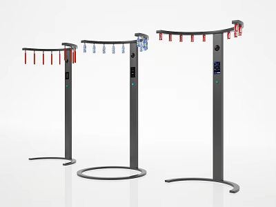Interactive Zone Standing Equipment With Curved Bars Colorful Hooks And Display Screens 3d model