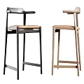 Pair Of Modern Wooden Bar Stools In Black And Beige With Minimalist Backrest Design