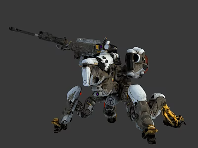Intelligent Machine With Animal Like Mechanical Limbs Weapon And Metallic Gray White Gold Texture 3d model