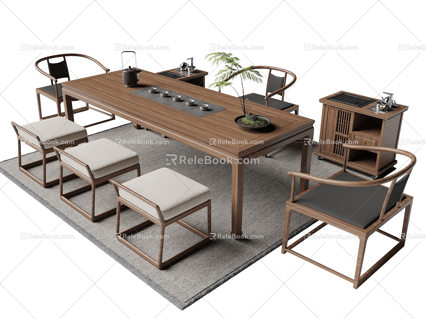 New Chinese Tea Table and Chair 3d model