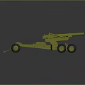 Yellow Military Towed Artillery Weapon With Multiple Wheels And Long Barrel