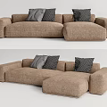 Beige Fabric Sectional Multi Person Sofa with Gray and Black Patterned Cushions 3d model