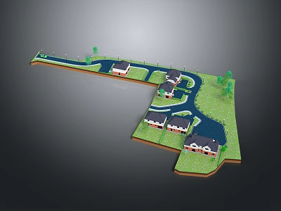 Realistic Residential Area Model Featuring Green Grass Winding Road And Houses With Trees 3d model