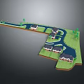 Realistic Residential Area Model Featuring Green Grass Winding Road And Houses With Trees