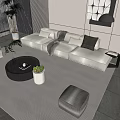 Modern Plush Sofa and Coffee Table Set with Round Table Light Rug and Wall Art 3d model