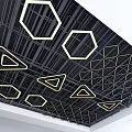 Modern Suspended Ceiling Design With Black Grid Framework And White Geometric Hexagons Triangles Shapes 3d model