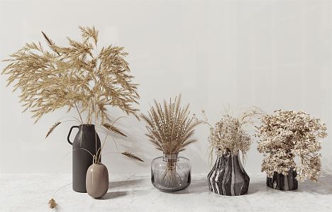 Quiet Vase Decorative Combination Dried Flowers and Dried Branches 3d model