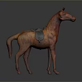 Realistic Orange Horse Model With Blue Saddle And Gray Background Decor