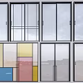 Various Modern Window Designs Featuring Colored Panels Transparent Glass And Dark Frames 3d model