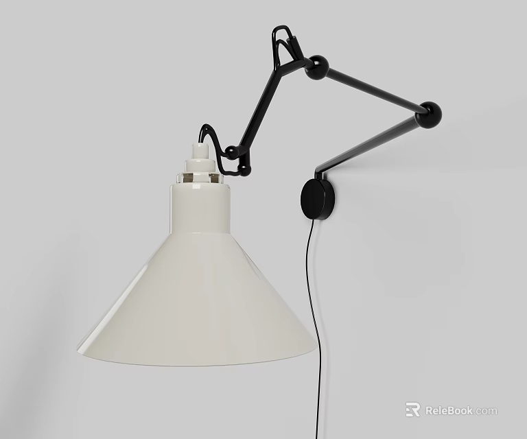 Modern Wall Mounted Lamp With Adjustable Arm And White Shade 3d model 