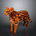 Realistic Spotted Wild Cat With Orange Black Fur Standing On Gray Background