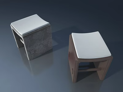 Modern Square Stools With White Cushions Gray And Brown Frames On Dark Background 3d model