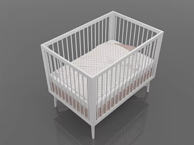 White Baby Crib With Railings And Soft Mattress For Nursery Room 3d model