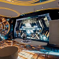 Futuristic Tech Inspired KTV Interior With Illuminated Decor Circular Light Strips Large Screens And Sofas 3d model