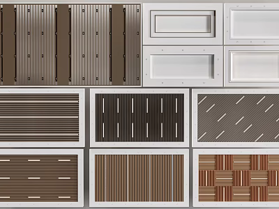 Various Styles Interior Ceiling Design With Metal Striped Brown White And Dark Panels 3d model