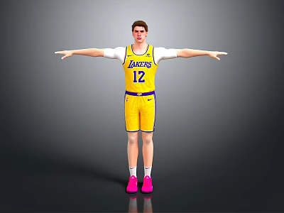 Man in Yellow Lakers Number 12 Jersey with Arms Outstretched and Pink Shoes 3d model