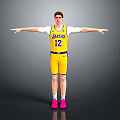 Man in Yellow Lakers Number 12 Jersey with Arms Outstretched and Pink Shoes
