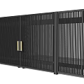 Modern Black Metal Double Gate With Vertical Slats And Golden Accents
