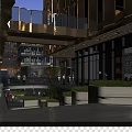 Modern Commercial Street With Open Air Design Pedestrians Greenery And Lighting