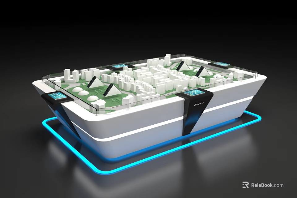 Modern City Model Display With White Structure Blue Light And Control Panels 3d model 