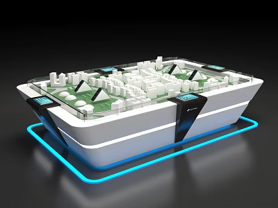 Modern City Model Display With White Structure Blue Light And Control Panels 3d model