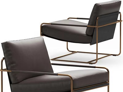 Modern Dark Brown Leather Leisure Chair With Gold Metal Frame And Comfortable Design 3d model