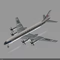 White Commercial Airplane Model With Four Engines Blue Stripes And Red Tail