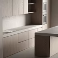Modern Wooden Kitchen Cabinets With Island Countertop And Built In Oven