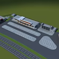 Modern Gas Station Building Design With Parking Areas And Road Access