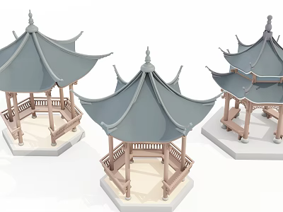 Traditional Chinese Style Pavilions Featuring Ornate Roofs Wooden Frames And Classic Architecture 3d model