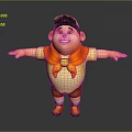 Cartoon Man In Yellow Shirt Orange Scarf Brown Shorts With Hat And Open Arms Smiling