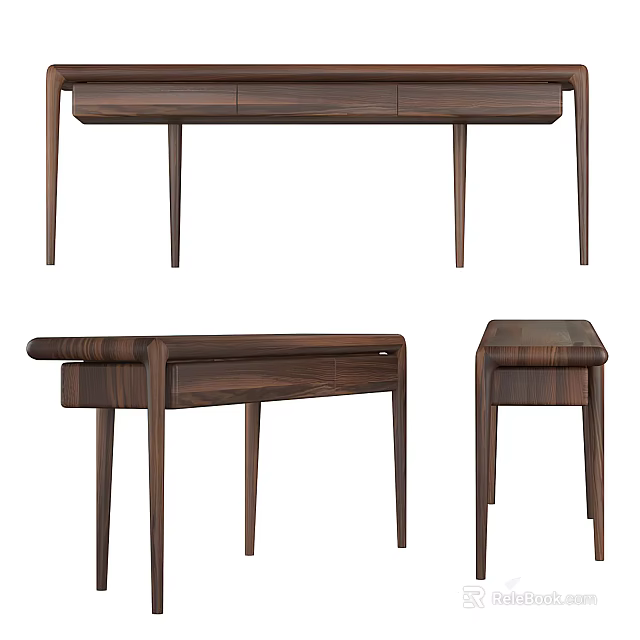 Modern Walnut Dressing Table Design With Drawers And Sleek Wooden Legs 3d model 