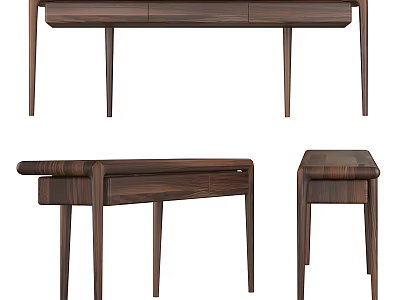 Modern Walnut Dressing Table Design With Drawers And Sleek Wooden Legs 3d model