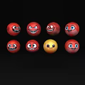 Cartoon Style Decorative Ornament Set With Red And Yellow Spherical Pieces And Expressions