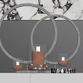 Modern Decorative Ornament Set with Metal Circular Rings Glass Candle Holders and Pebbles