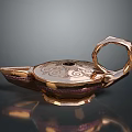 Brass Aladdin Lamp Sculpture With Intricate Engraved Patterns Decorative Handle And Base Design