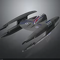 Futuristic Sci-Fi Character Piloting Creature Inspired Gray Spaceship With Blue Red Stripes
