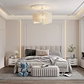 Cozy Modern Bedroom Interior With Upholstered Headboard Padded Bench Plush Toy And Bay Window