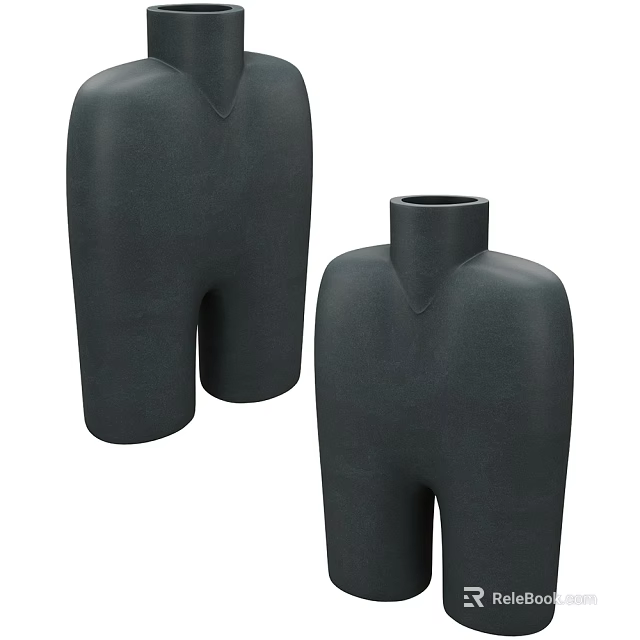 Black Ceramic Vessels with Abstract Sculptural Design for Modern Home Decor 3d model 