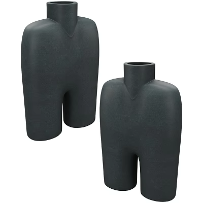 Black Ceramic Vessels with Abstract Sculptural Design for Modern Home Decor 3d model