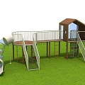 Amusement equipment children's slide tree house crawl climbing swing rings outdoor wooden house 3d model