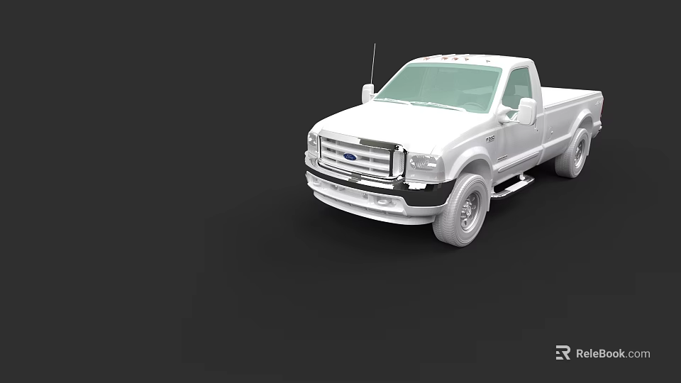 White Ford Single Cab Pickup Truck With Bed And Front Grille Design 3d model 